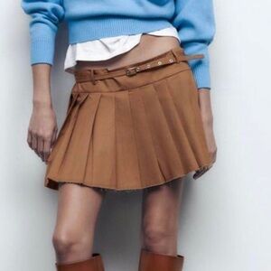 Zara Tan Pleated Mini Skirt